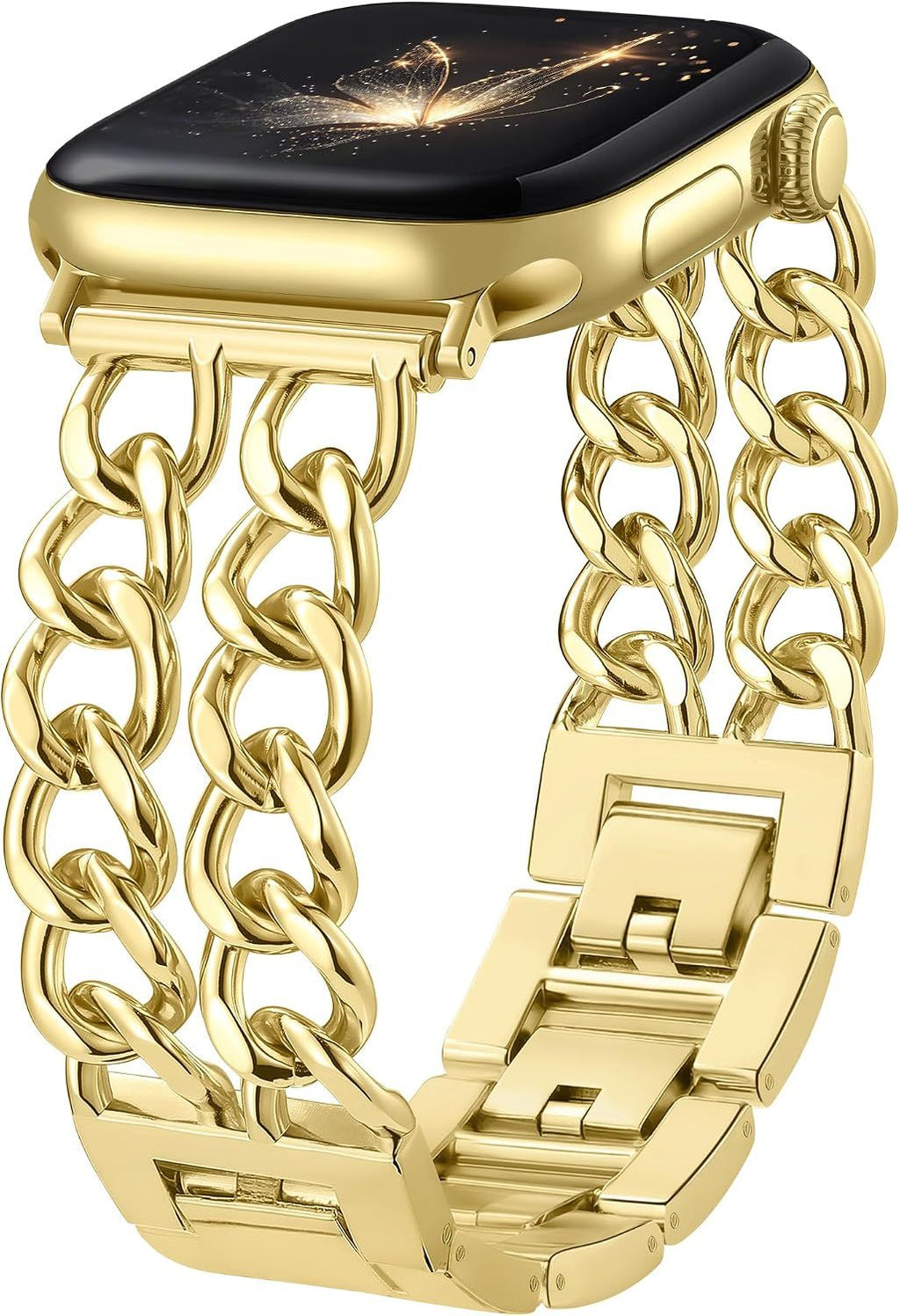 Gold Band Compatible with Apple Watch Bands for Women 40mm 42mm 38mm 41mm 44mm 45mm 46mm, Adjustable Metal Chain Link Bracelet Accessories for iWatch Band Series 11 10 9 8 7 6 5 4 3 2 1(No Case)