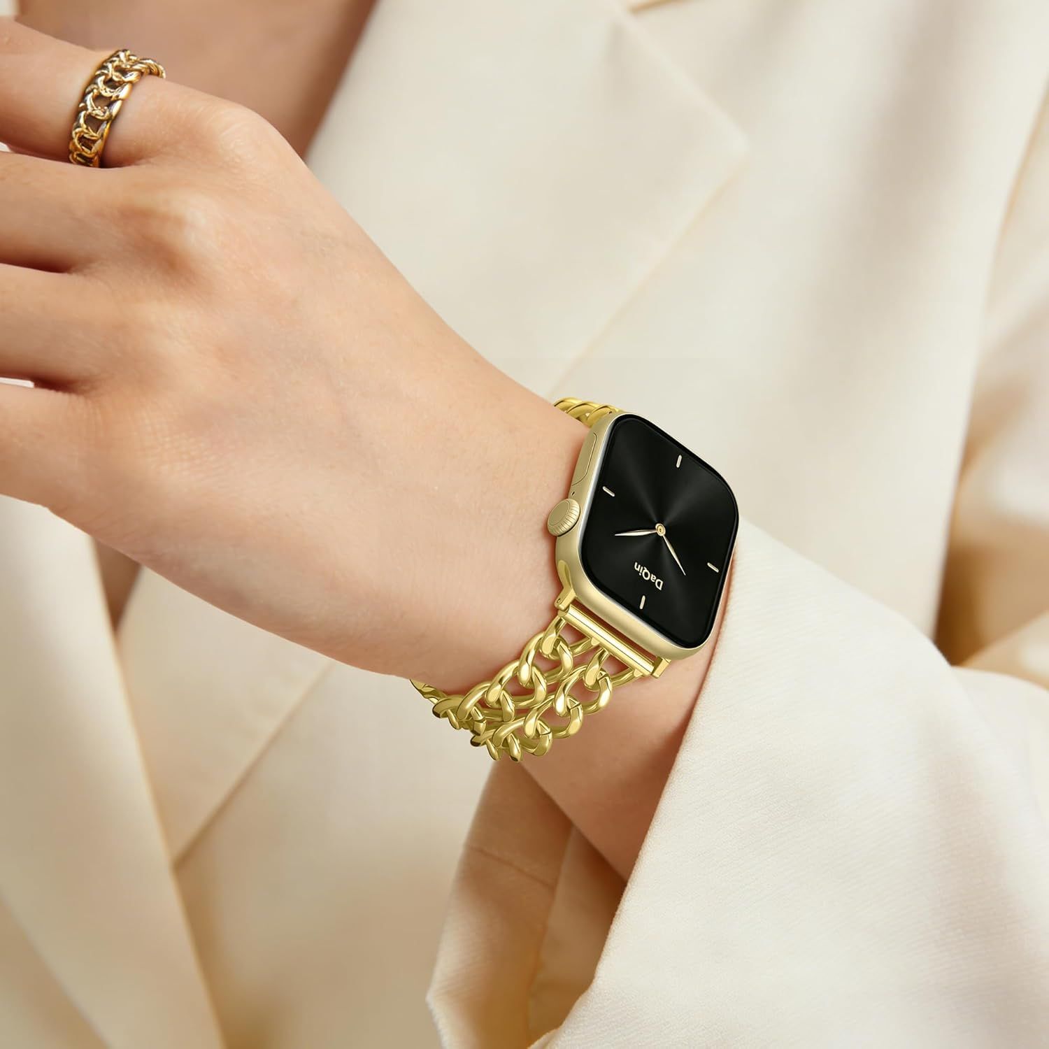 Gold Band Compatible with Apple Watch Bands for Women 40mm 42mm 38mm 41mm 44mm 45mm 46mm, Adjustable Metal Chain Link Bracelet Accessories for iWatch Band Series 11 10 9 8 7 6 5 4 3 2 1(No Case)