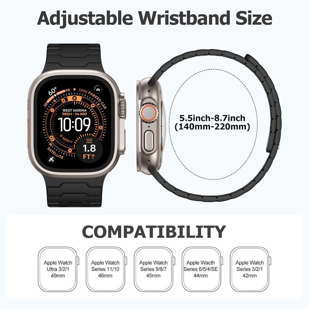 Sport Magnetic Band Compatible with Apple Watch Bands Men 44mm 45mm 46mm 42mm 49mm, Waterproof Silicone Strong Magnet Replacement Strap for iWatch Ultra 3 2 1 Series 11 10 9 8 7 6 5 4 3 2 1 SE