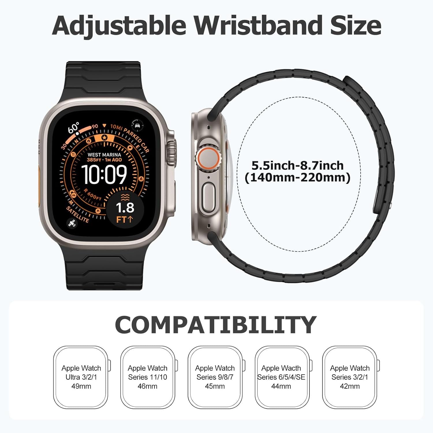 Sport Magnetic Band Compatible with Apple Watch Bands Men 44mm 45mm 46mm 42mm 49mm, Waterproof Silicone Strong Magnet Replacement Strap for iWatch Ultra 3 2 1 Series 11 10 9 8 7 6 5 4 3 2 1 SE