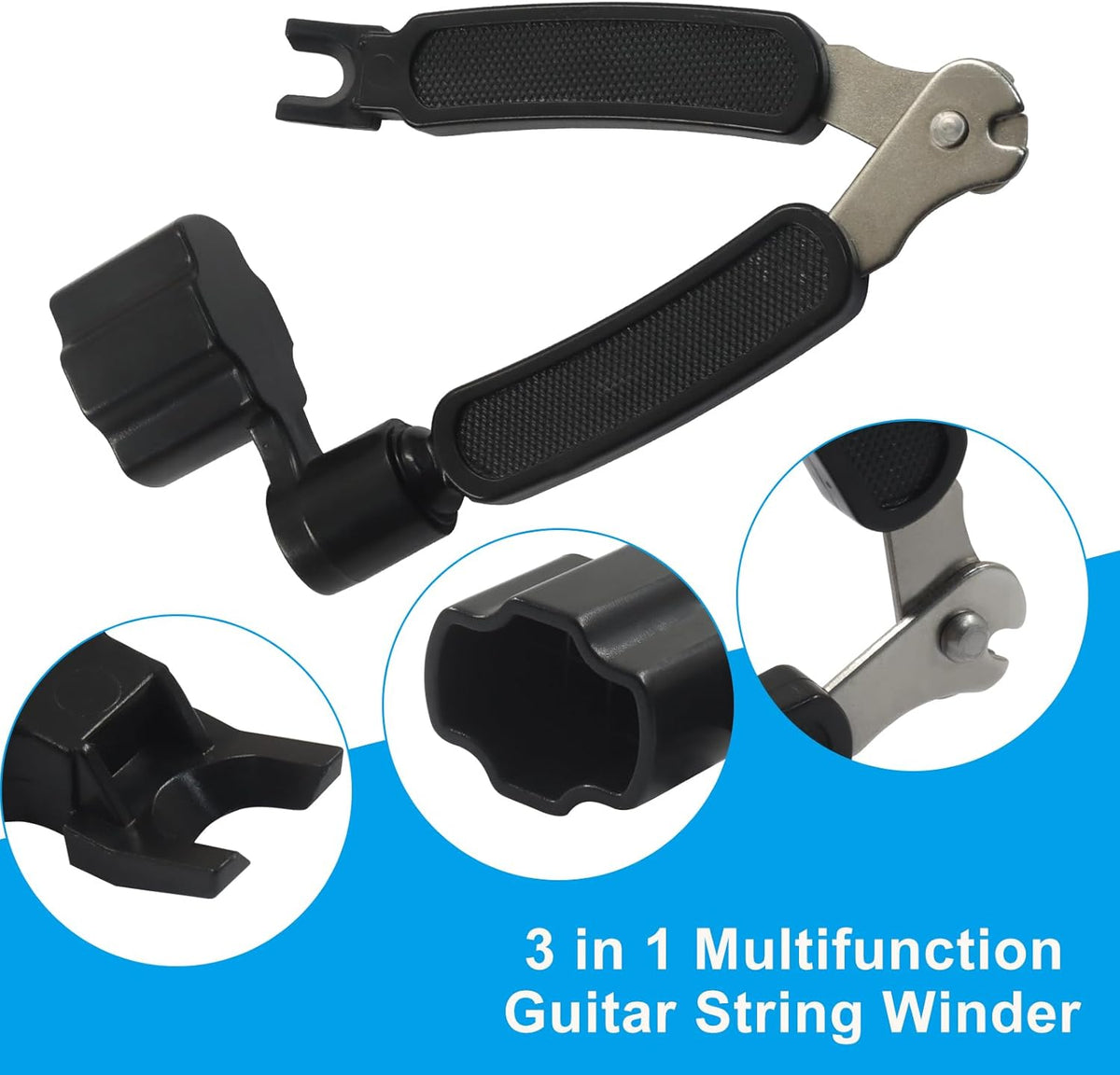 3 in 1 Guitar String Winder Cutter Pin Puller, Functional Guitar Maintenance Tool for Repairing Restringing of Acoustic Electric Guitars/Instrument Players (Black)