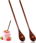2 PCS Wooden Spoons for Honey, Long Handle Mixing Wooden Spoon 7.8 Inch Honey Spoons Matcha Spoon for Stirring Brown Cocktail Stirrer Mixing Teaspoon for Home Kitchen Bar Restaurant
