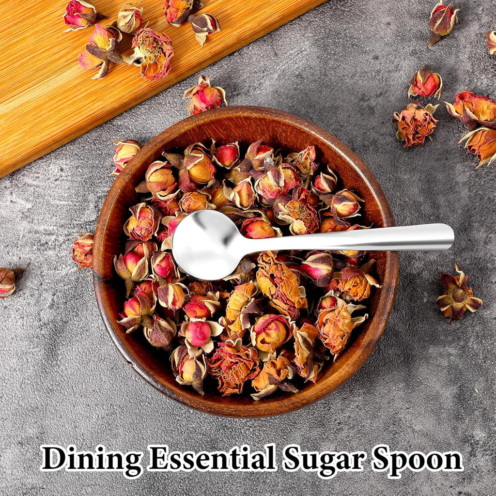 4Pcs Tiny Spoons for Spices, 3.5 Inch Stainless Steel Spice Spoon, Small Spoons for Spice Jars, Mini Metal Spoon for Sugar Salt Honey, Silver