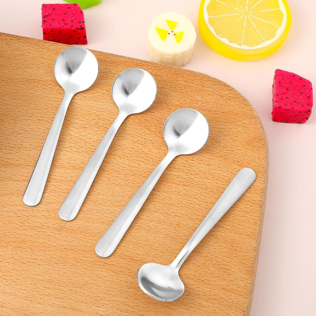4Pcs Tiny Spoons for Spices, 3.5 Inch Stainless Steel Spice Spoon, Small Spoons for Spice Jars, Mini Metal Spoon for Sugar Salt Honey, Silver