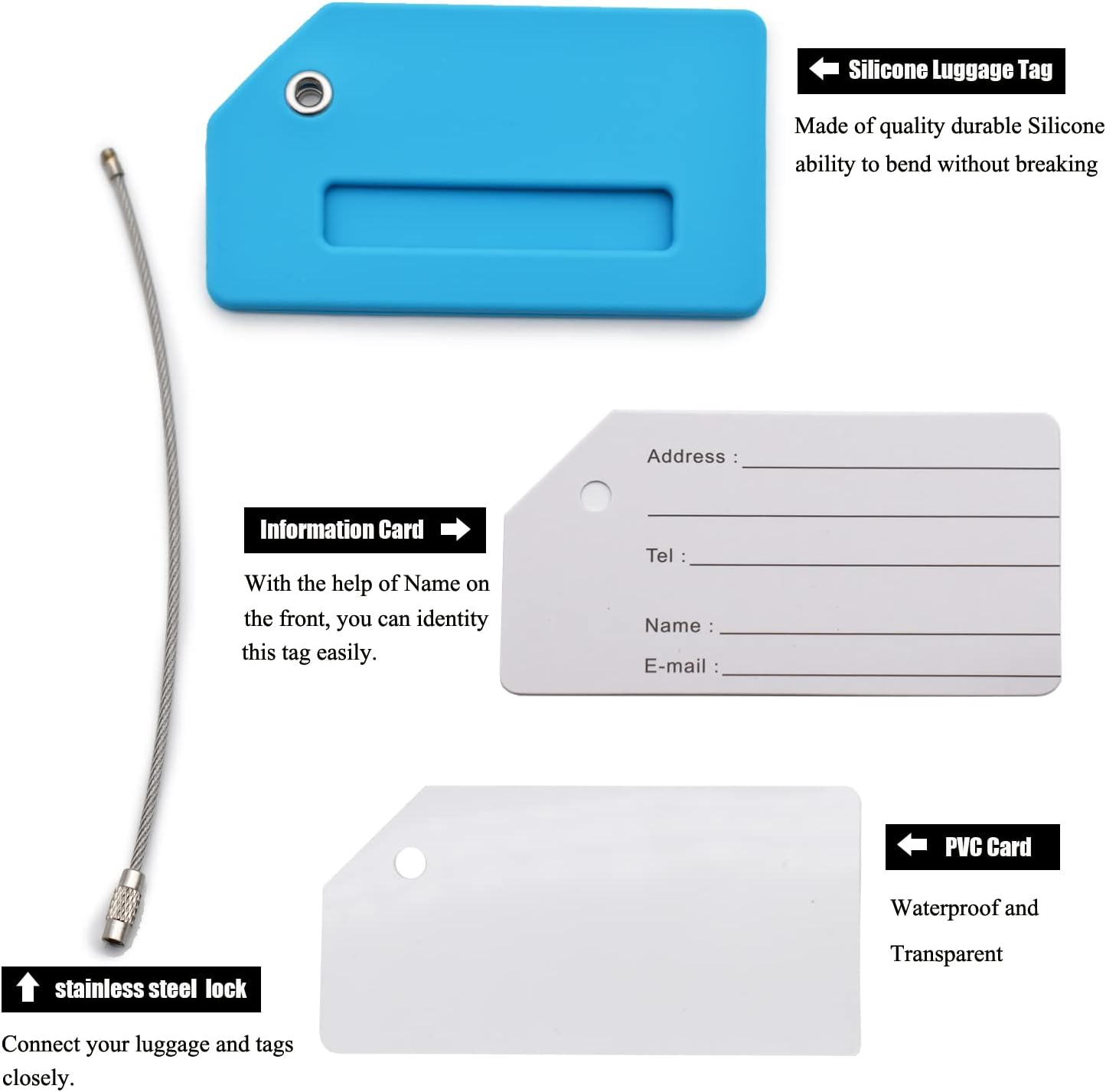 7 Pack Silice Luggage Tag for Suitcases with Name ID Card, TSA Approved, Privacy Protecti Travel Suitcase Tags (Multicolor)