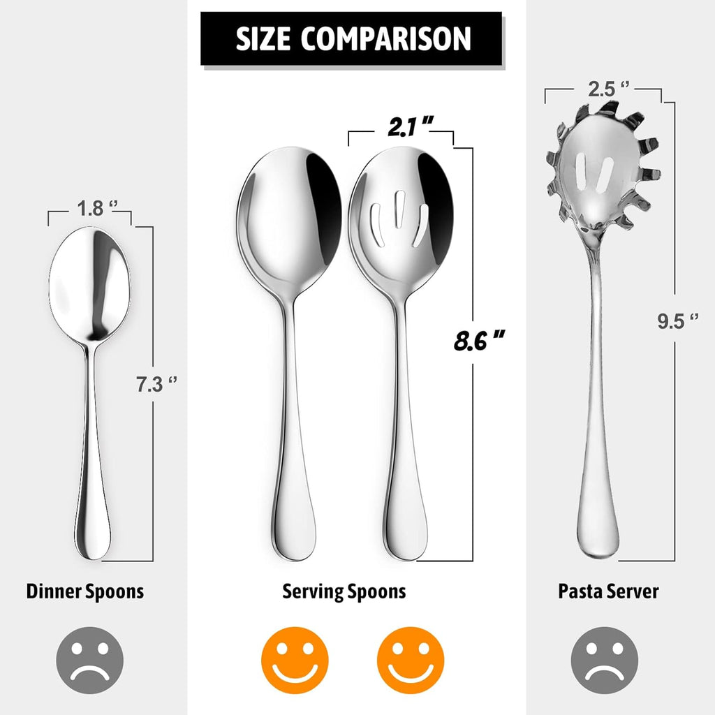 8-Piece Serving Set - Includes 4 Spoons and 4 Slotted Spoons, 18/8 Stainless Steel Buffet Utensils - Mirror Polished, Dishwasher Safe, 8.6-Inch