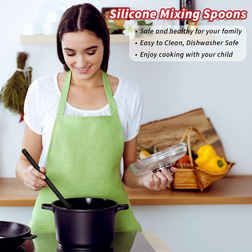2Pcs Long Spoons for Stirring,Shimmeroo Mixing Spoons for Cooking Long Stirring Spoon for Baking Serving Stir Spoon (Red & Black)