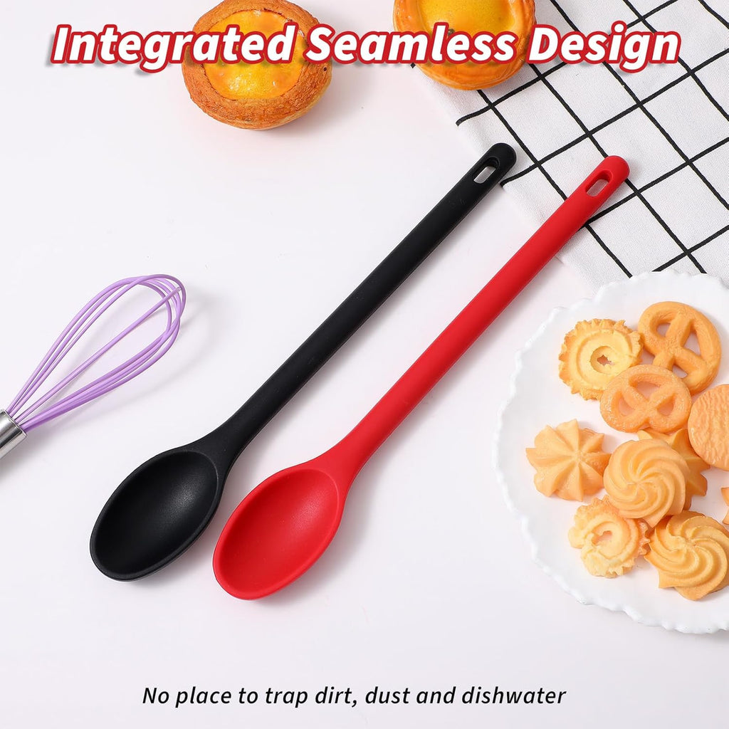 2Pcs Long Spoons for Stirring,Shimmeroo Mixing Spoons for Cooking Long Stirring Spoon for Baking Serving Stir Spoon (Red & Black)