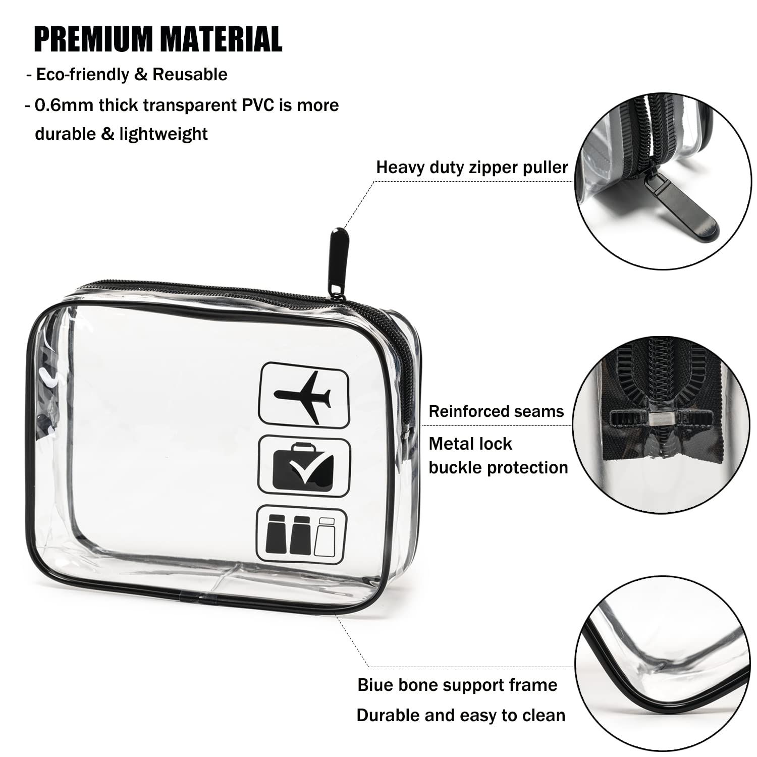MODENGKGJIAN TSA Approved Toiletry Bag, 3 Pcs Clear Toiletries Bags Quart Size Travel Makeup Cosmetic Bag for Women Men, Carry  Airport Airline Compliant Bag (Black)