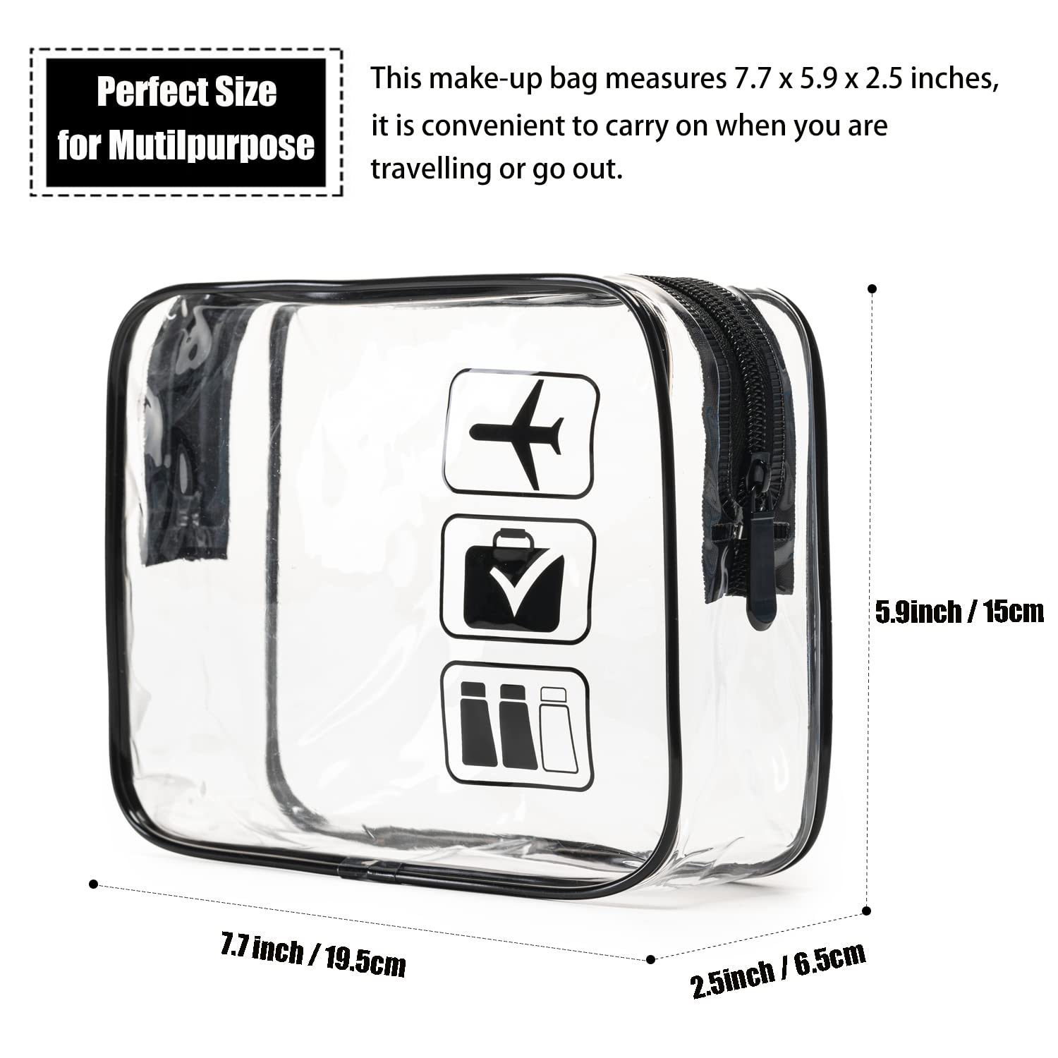 MODENGKGJIAN TSA Approved Toiletry Bag, 3 Pcs Clear Toiletries Bags Quart Size Travel Makeup Cosmetic Bag for Women Men, Carry  Airport Airline Compliant Bag (Black)