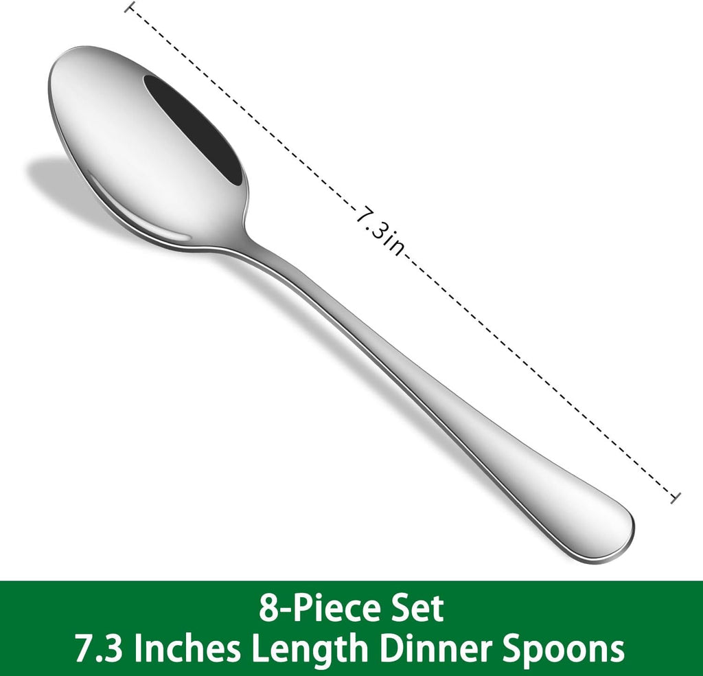 Dinner Spoon Set,8-Piece 7.3 Inch Soup Spoons,Premium Food Grade Stainless Steel Table Spoon,Durable l Tablespoon,Dishwasher Safe Silverware Spoons