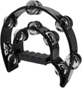 Tambourine Double Row, Metal Jingles Hand Held Percussion, Half Moon Tambourine for Kids/Adults/Party Kids-Black