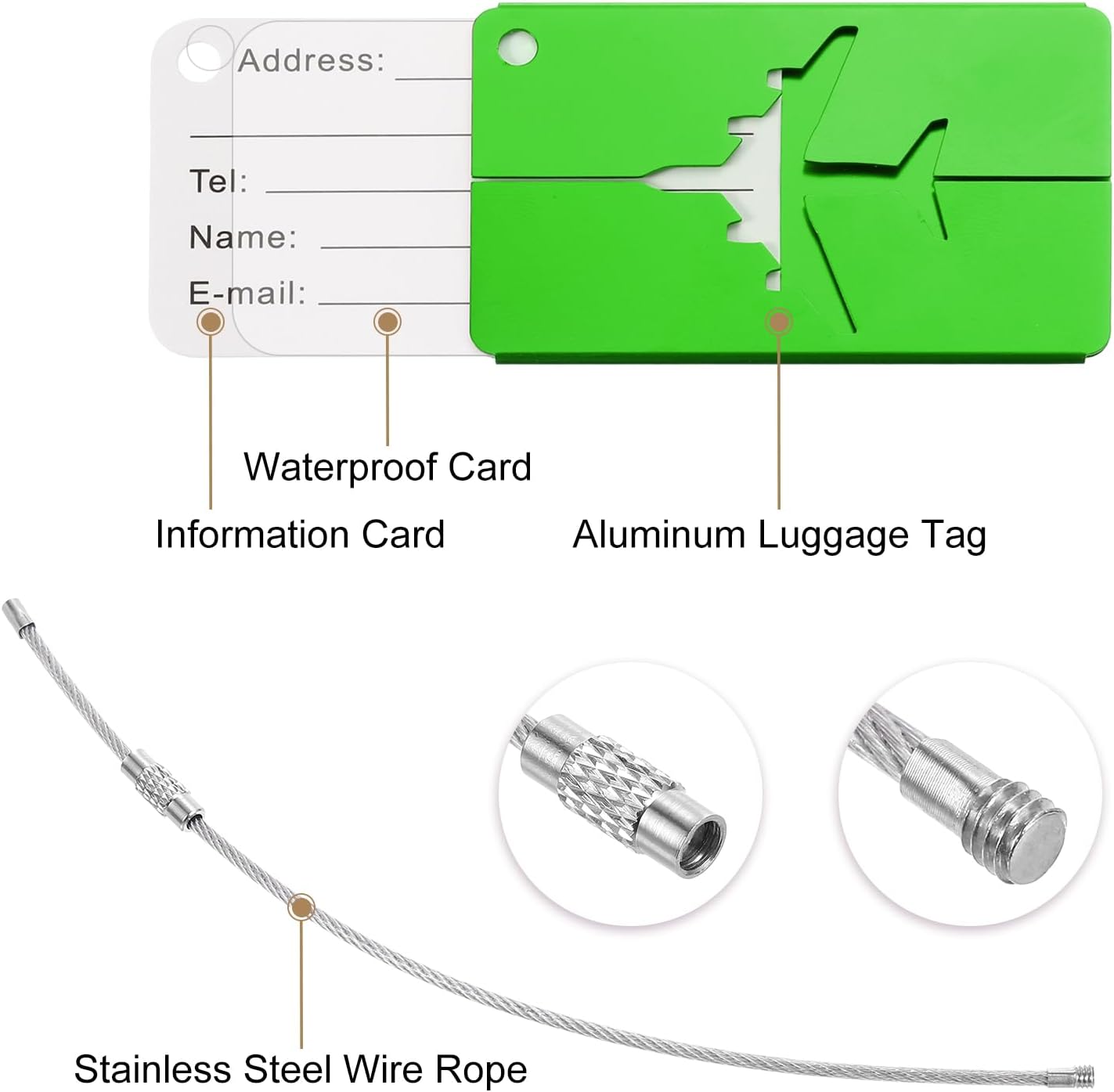 Travel Luggage Tags for Suitcases, 8Pcs Aluminum Metal Luggage Tags with Strap, Privacy Protection Bag Tags for Travel Luggage Baggage Identifier (Green)