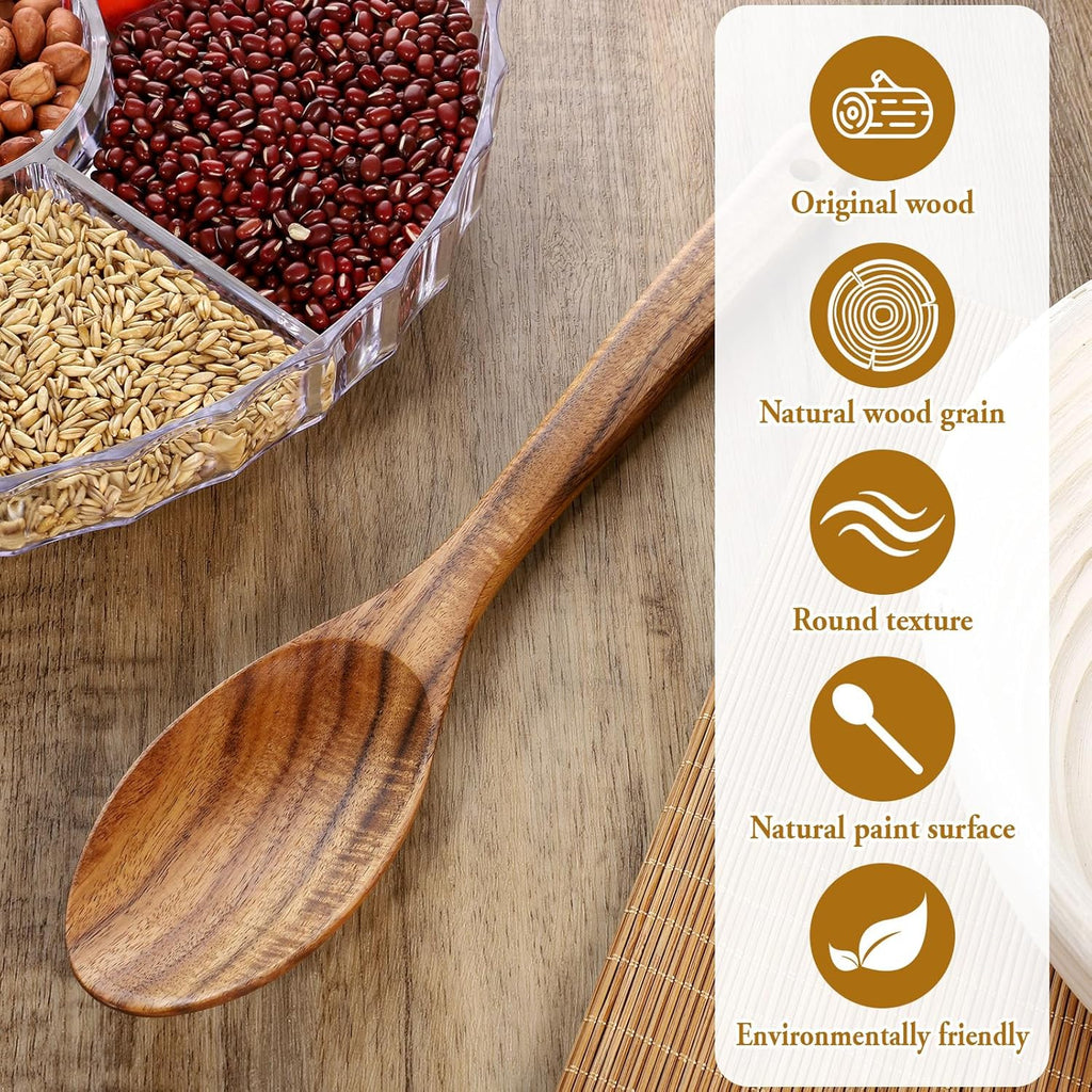 Wooden Cooking Spoons, 2 Pcs Natural Acacia Wood Serving Spoons, 12 Inch Large Mixing Spoon Wood Kitchen Utensil for Mixing, Baking, Serving and Stirring, Comfort Grip, Non-Stick Cookware Safe