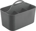 Small Plastic Shower/Bath Storage Organizer Caddy Tote with Handle for Dorm, Shelf, Cabinet - Hold Soap, Shampoo, Conditioner, Combs, Brushes, Lumiere Collection, Dark Gray