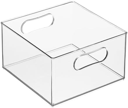 Deep Plastic Stackable Storage Organizer Container Bin, Bath and Shower Organization for Cabinet, Cupboard, Shelves, Counter, or Closet - Holds Shampoo, Vitamins - Ligne Collection - Clear