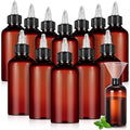 12 Pcs 8 oz Brown Squeeze Bottle Twist Top Applicator Empty Hair Oiling Bottle with Funnels Refillable Plastic Liquid Containers for Liquid Hair Oil Shampoo Lotion