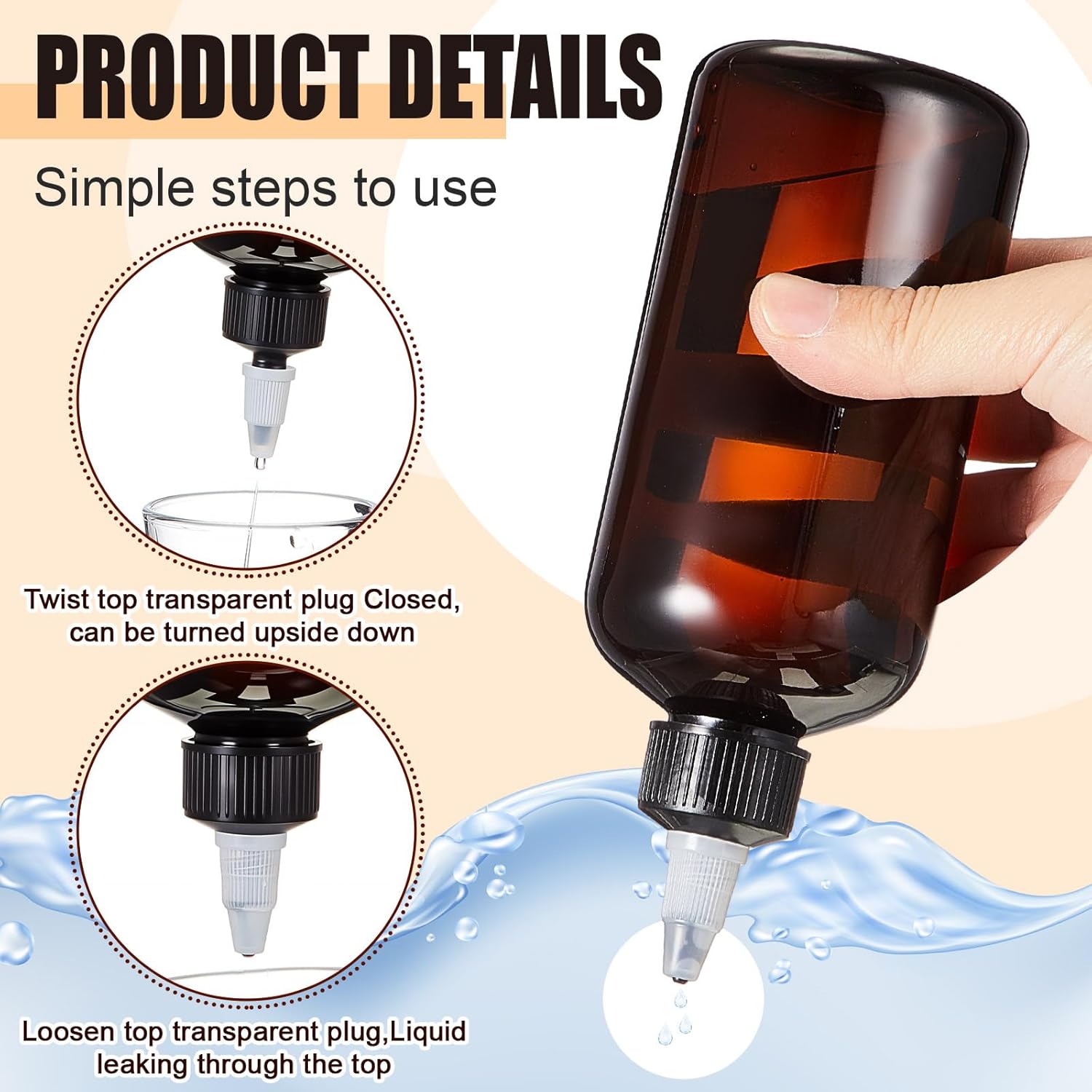 12 Pcs 8 oz Brown Squeeze Bottle Twist Top Applicator Empty Hair Oiling Bottle with Funnels Refillable Plastic Liquid Containers for Liquid Hair Oil Shampoo Lotion