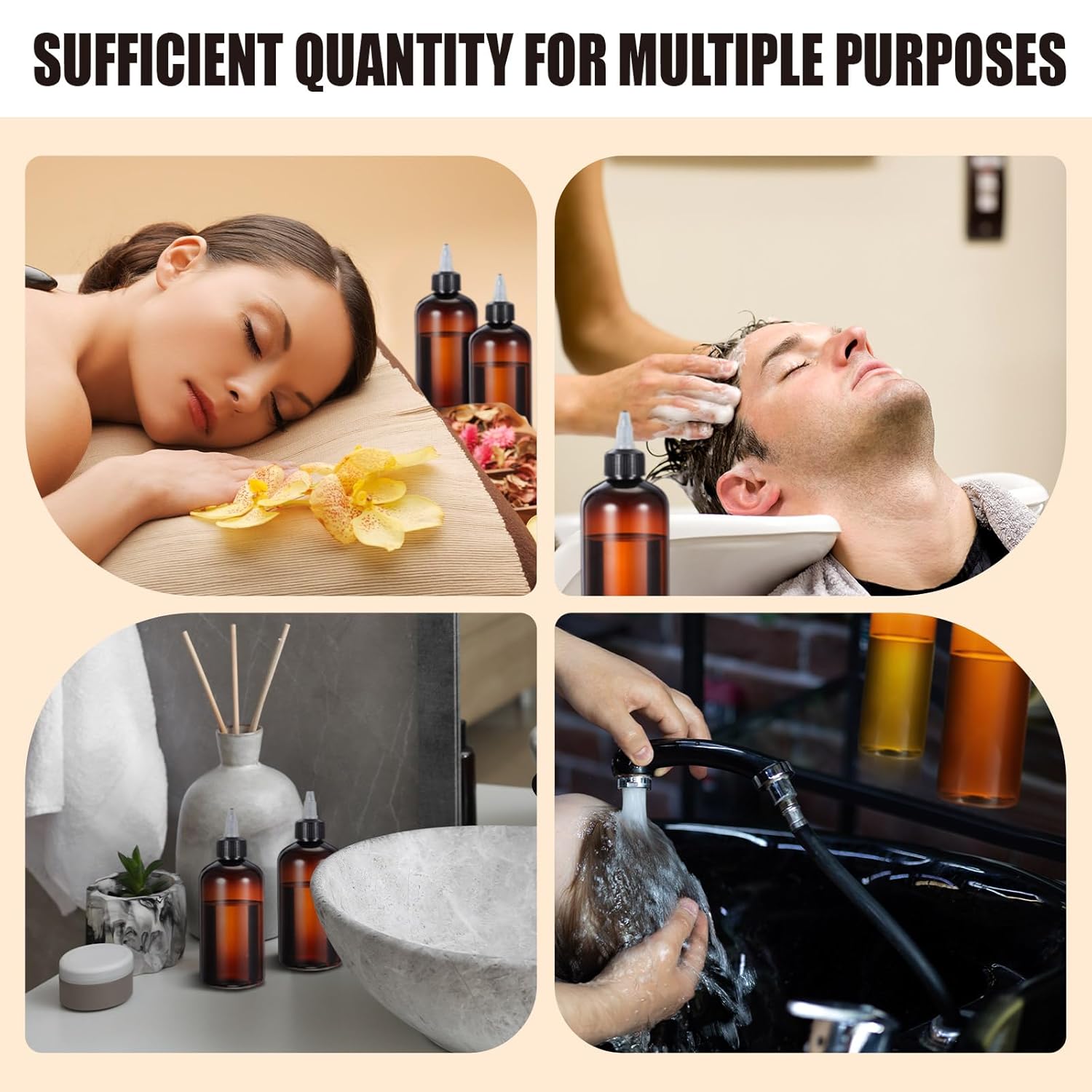 12 Pcs 8 oz Brown Squeeze Bottle Twist Top Applicator Empty Hair Oiling Bottle with Funnels Refillable Plastic Liquid Containers for Liquid Hair Oil Shampoo Lotion