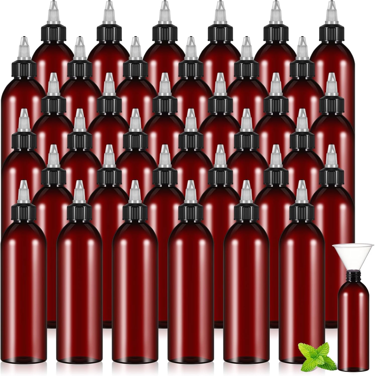36 Pcs 8 oz Squeeze Bottle Twist Top Applicator Bottles Empty Hair Oil Bottle with Funnels Refillable Amber Plastic Bottles for Liquid Hair Oil Shampoo Lotion