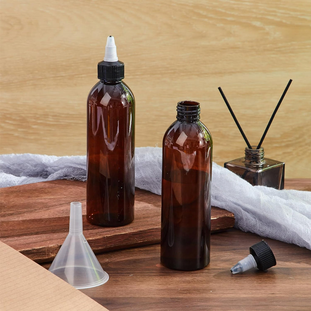 36 Pcs 8 oz Squeeze Bottle Twist Top Applicator Bottles Empty Hair Oil Bottle with Funnels Refillable Amber Plastic Bottles for Liquid Hair Oil Shampoo Lotion
