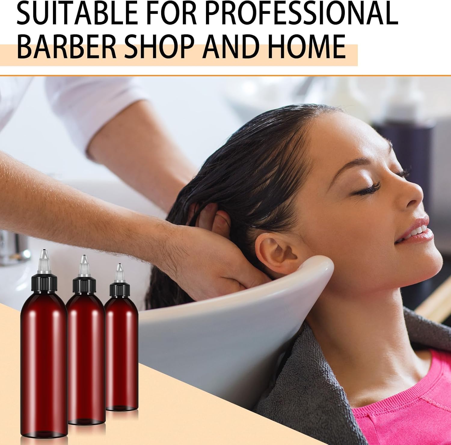 36 Pcs 8 oz Squeeze Bottle Twist Top Applicator Bottles Empty Hair Oil Bottle with Funnels Refillable Amber Plastic Bottles for Liquid Hair Oil Shampoo Lotion