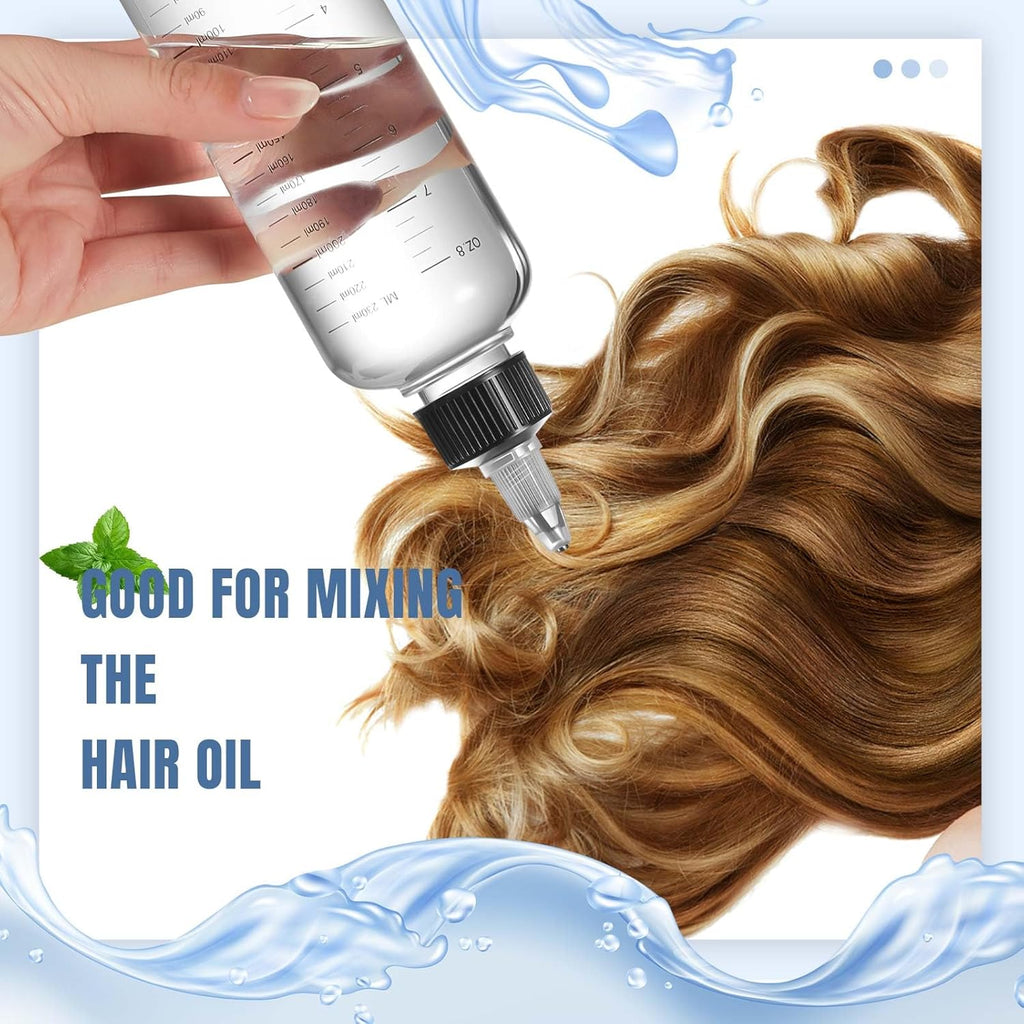 12 Pcs Twist Top Applicator Bottle 8 oz Hair Dye Bottle Hair Squeeze Bottle Applicator Hair Oil Container with Ratio Graduated Scale, Black Open Close Nozzle and 2 Funnels for Shampoo Lotion