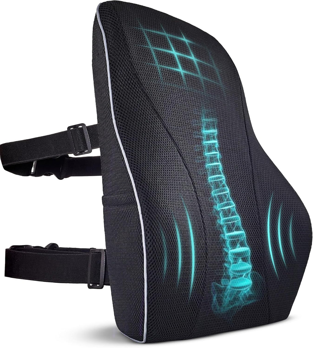 Extra Dense Lumbar Pillow with Double Adjustable Straps - Ergonomic Lumbar Support Pillow for Office Chair, Car, Couch Firm Back Support for Lower Back & Spine Pain Relief Memory Foam Cushion