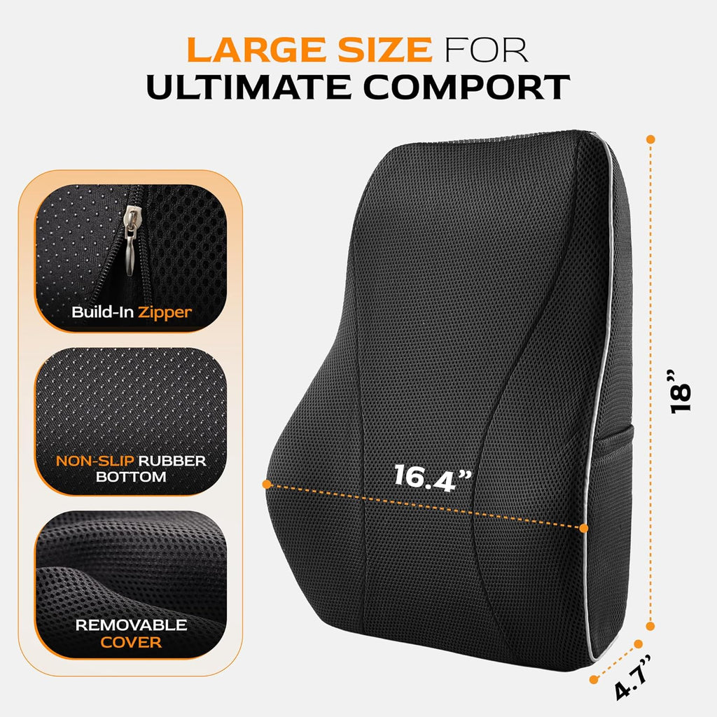 Extra Dense Lumbar Pillow with Double Adjustable Straps - Ergonomic Lumbar Support Pillow for Office Chair, Car, Couch Firm Back Support for Lower Back & Spine Pain Relief Memory Foam Cushion