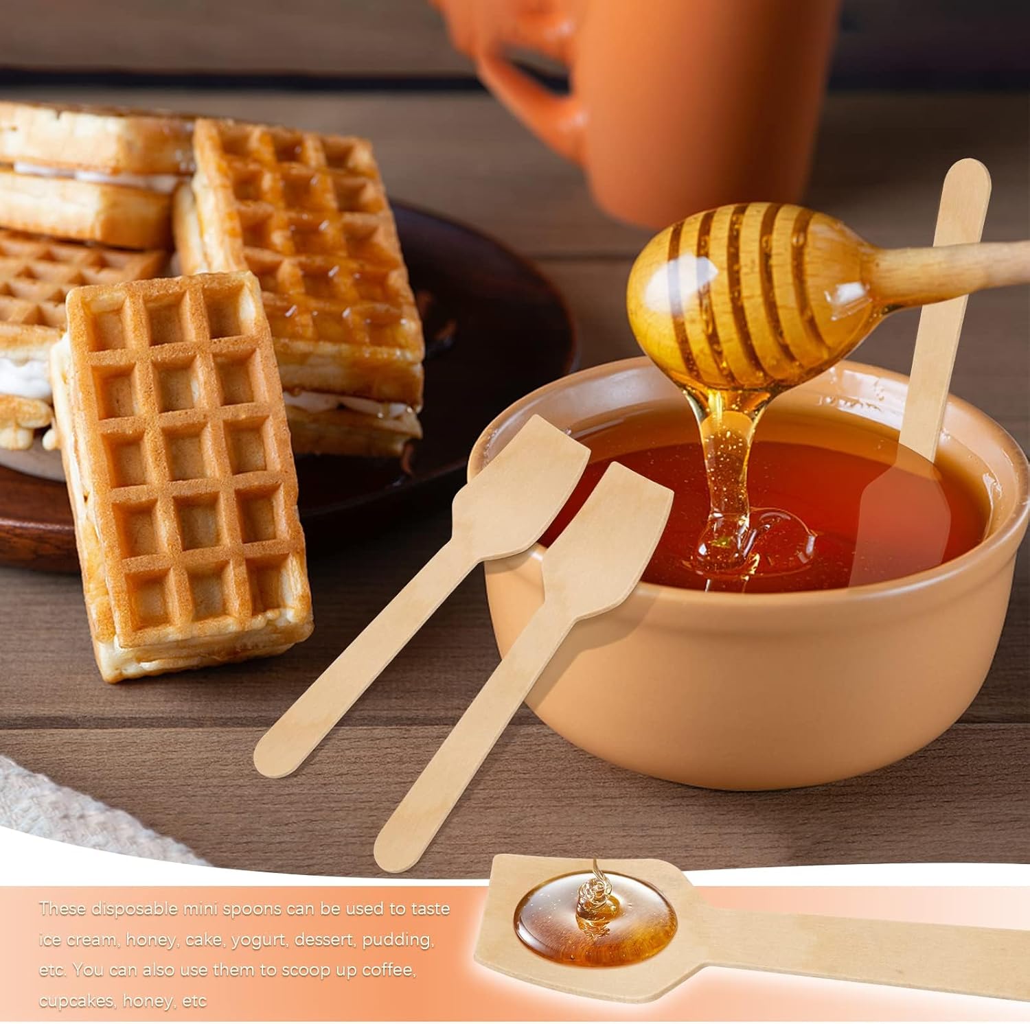 300 Pcs 3.75" Disposable Mini Wooden Tasting Spoons - Bulk Small Wood Spoons for Ice Cream Sampling, Honey, Desserts, Charcuterie Board & Tasting Events