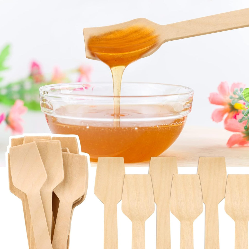 300 Pcs 3.75" Disposable Mini Wooden Tasting Spoons - Bulk Small Wood Spoons for Ice Cream Sampling, Honey, Desserts, Charcuterie Board & Tasting Events