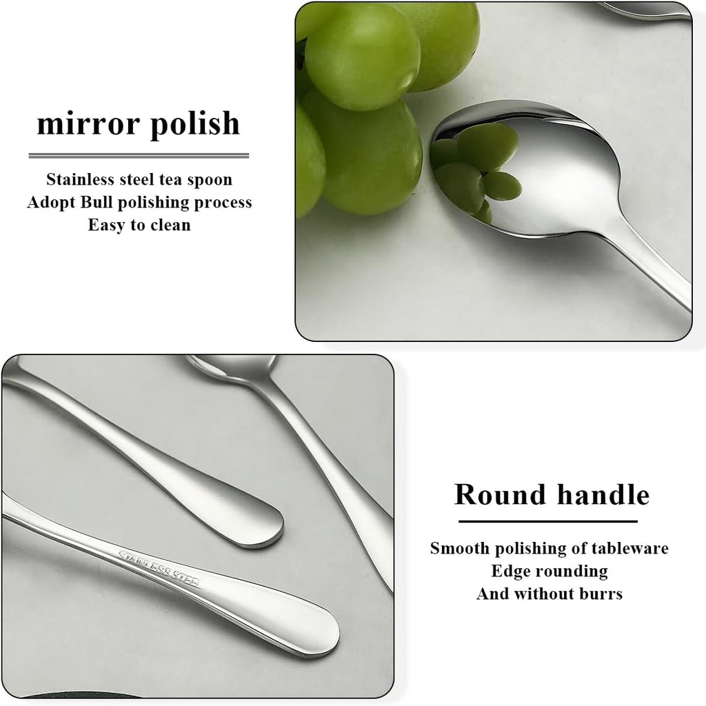 Teaspoons 12 Pieces 14cm, Stainless Steel Tea Spoon Coffee Spoons Dessert Spoons, Cutlery for Tea, Coffee, Cake, Dessert, Dishwasher Safe