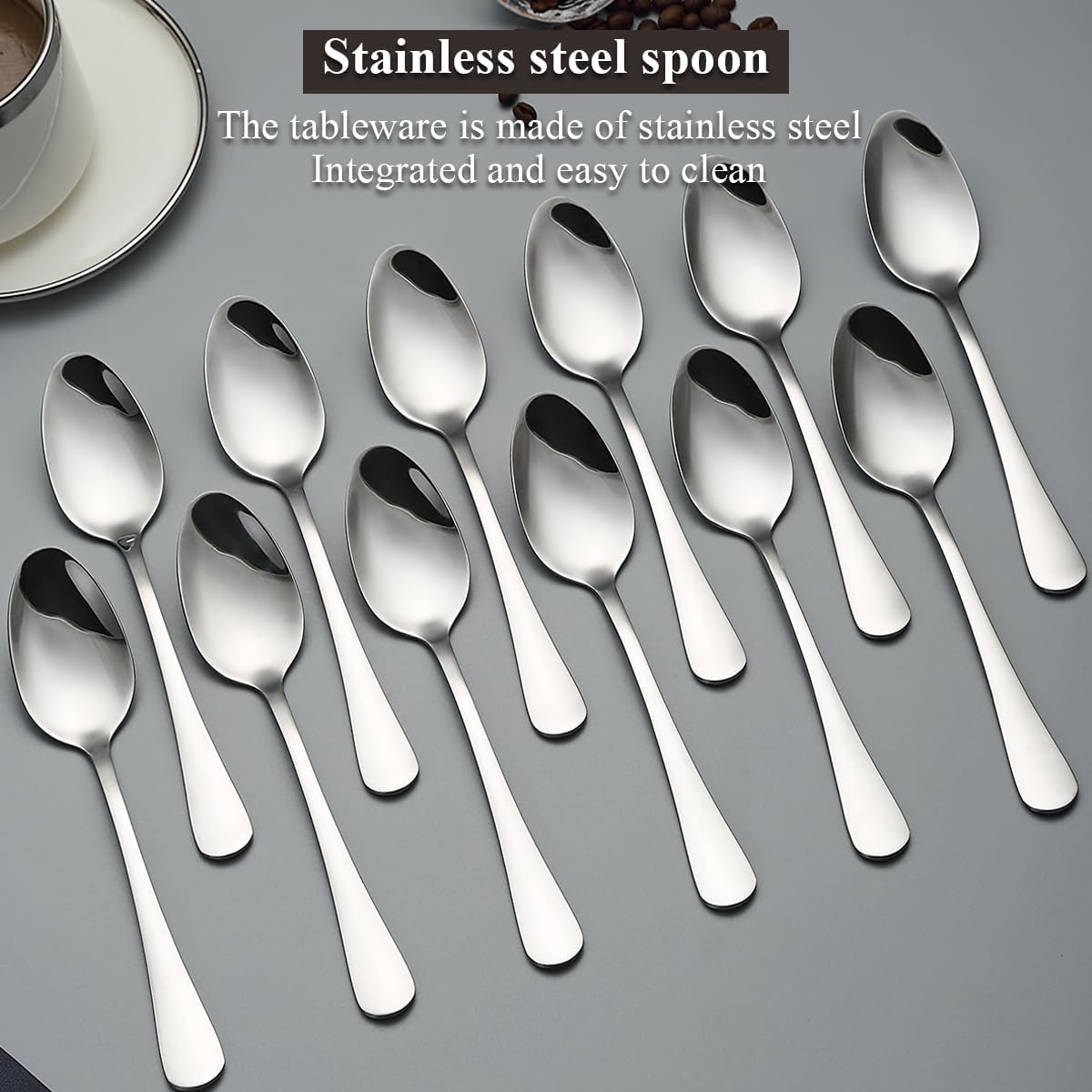 Dinner Spoons 12 Pieces 18.5cm, Stainless Steel Soup Spoons, Table Spoon, Sturdy and Durable for Home and Restauroom Daily Use, Easy to Clean, Dishwasher Safe