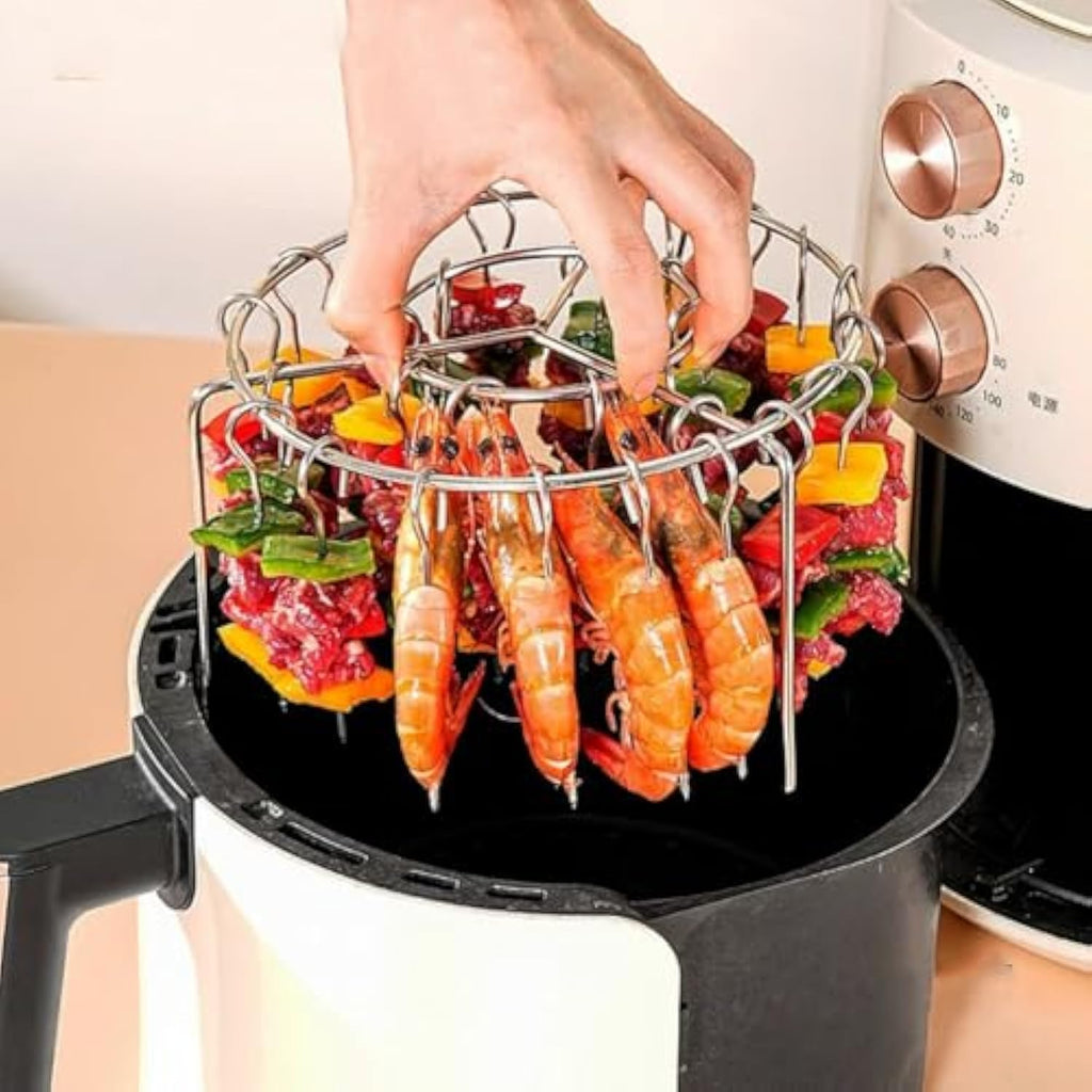 Air Fryer Barbecue Grill Vertical Barbecue Kebab, 24 Skewer Air Fryer Rack Round, 6 Inch Air Fryers Skewer Stand, With 24 Skewers, Multifunctional Grill for Cooking Kebabs (12 skewer)
