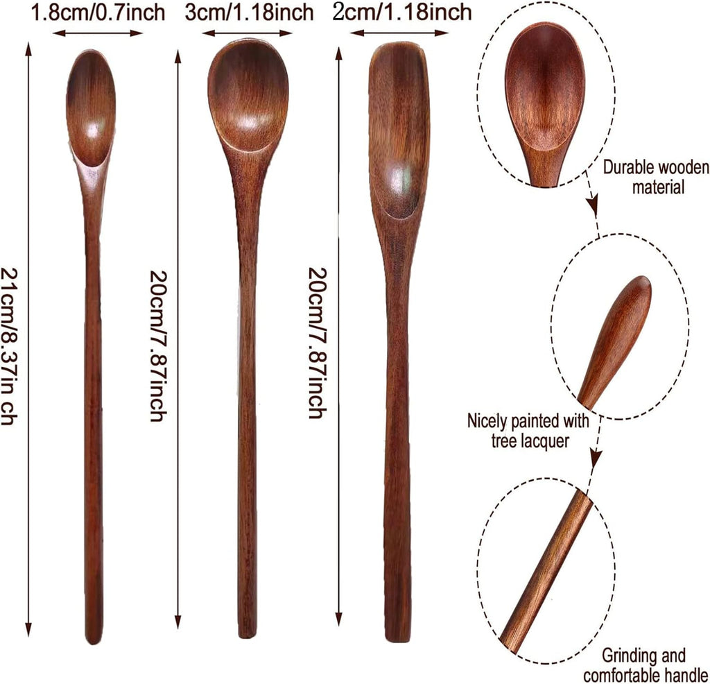 Wooden Spoons Long Handle Wooden Coffee Spoons Tea Spoon Wooden Mixing Honey Spoon Handmade Wood Stirring Spoon for Kitchen Cooking Utensils(9PCS)