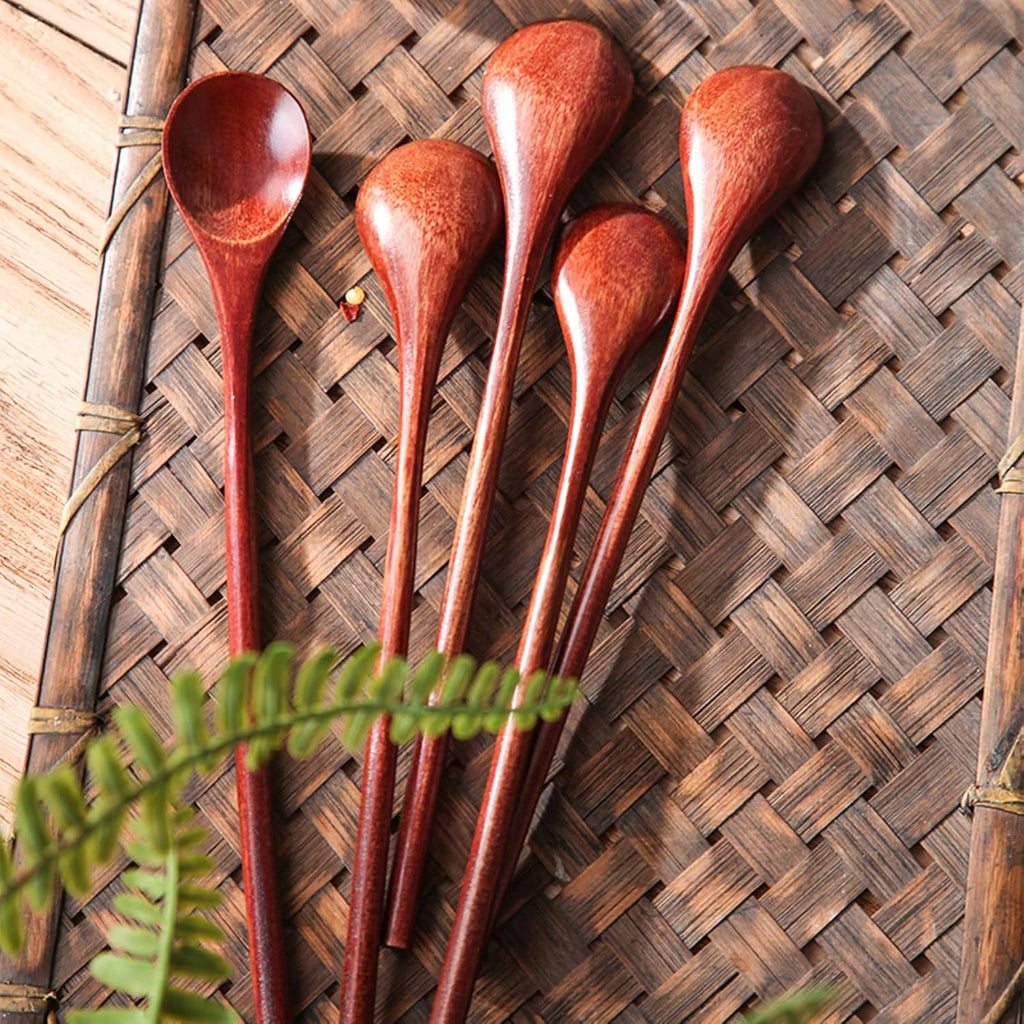 Wooden Spoons Long Handle Wooden Coffee Spoons Tea Spoon Wooden Mixing Honey Spoon Handmade Wood Stirring Spoon for Kitchen Cooking Utensils(9PCS)