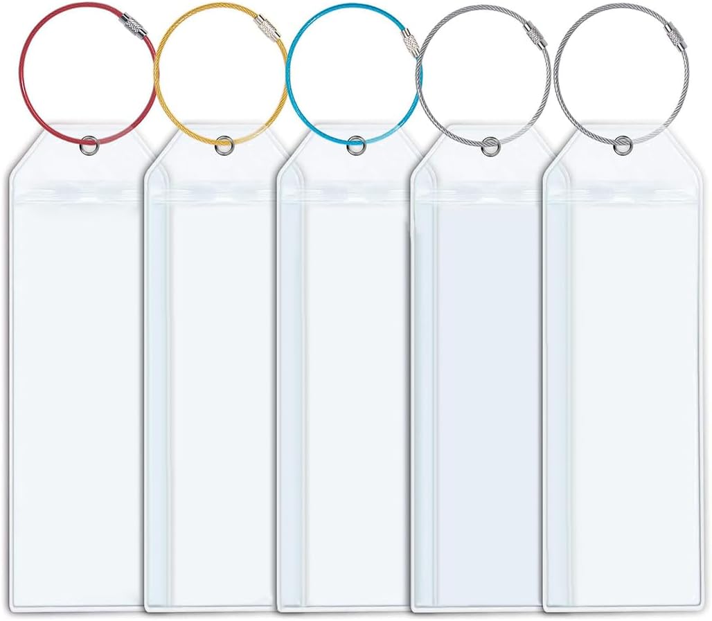 5Pcs Cruise Luggage Tag Holder, Luggage Tags for Suitcases, Waterproof Suitcase Tags with Stainless Steel Wire, Clear Durable Travel Tags for Luggage