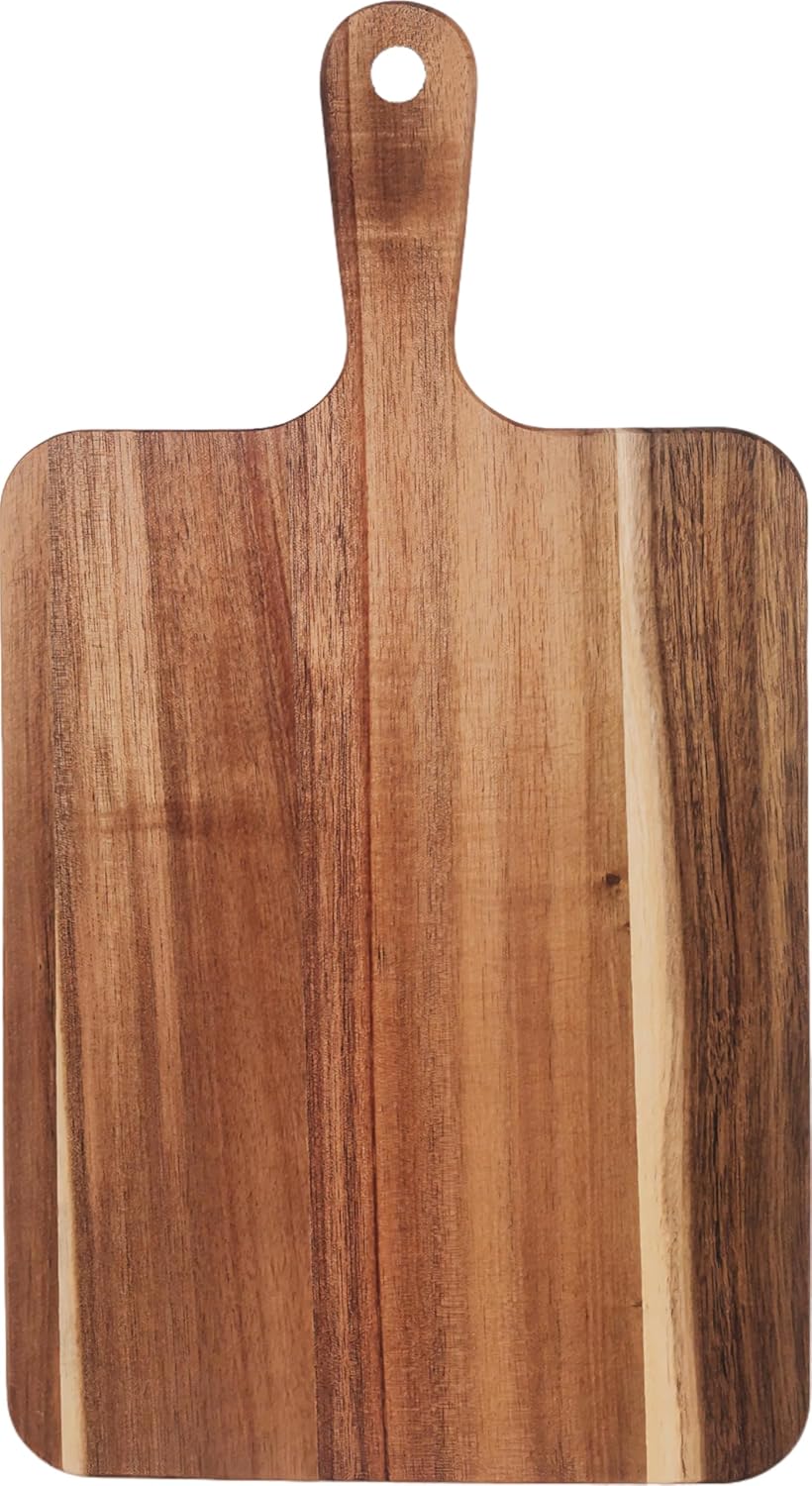 Acacia Wood Cutting Board with Handle, Wooden Cutting Boards, Chopping Board, Charcuterie Board, Serving Board for Cheese, Bread, Pizza, Vegetables & Fruits (1, 13.8''L x 7''W)