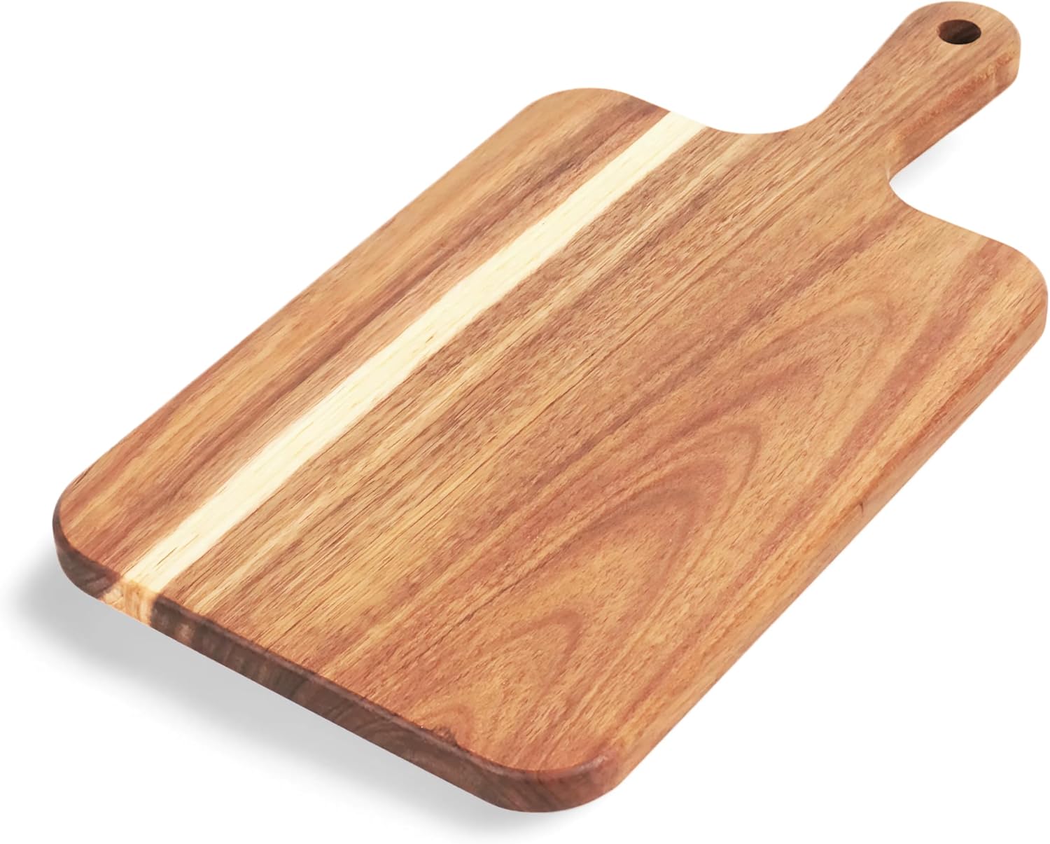Acacia Wood Cutting Board with Handle, Wooden Cutting Boards, Chopping Board, Charcuterie Board, Serving Board for Cheese, Bread, Pizza, Vegetables & Fruits (1, 13.8''L x 7''W)