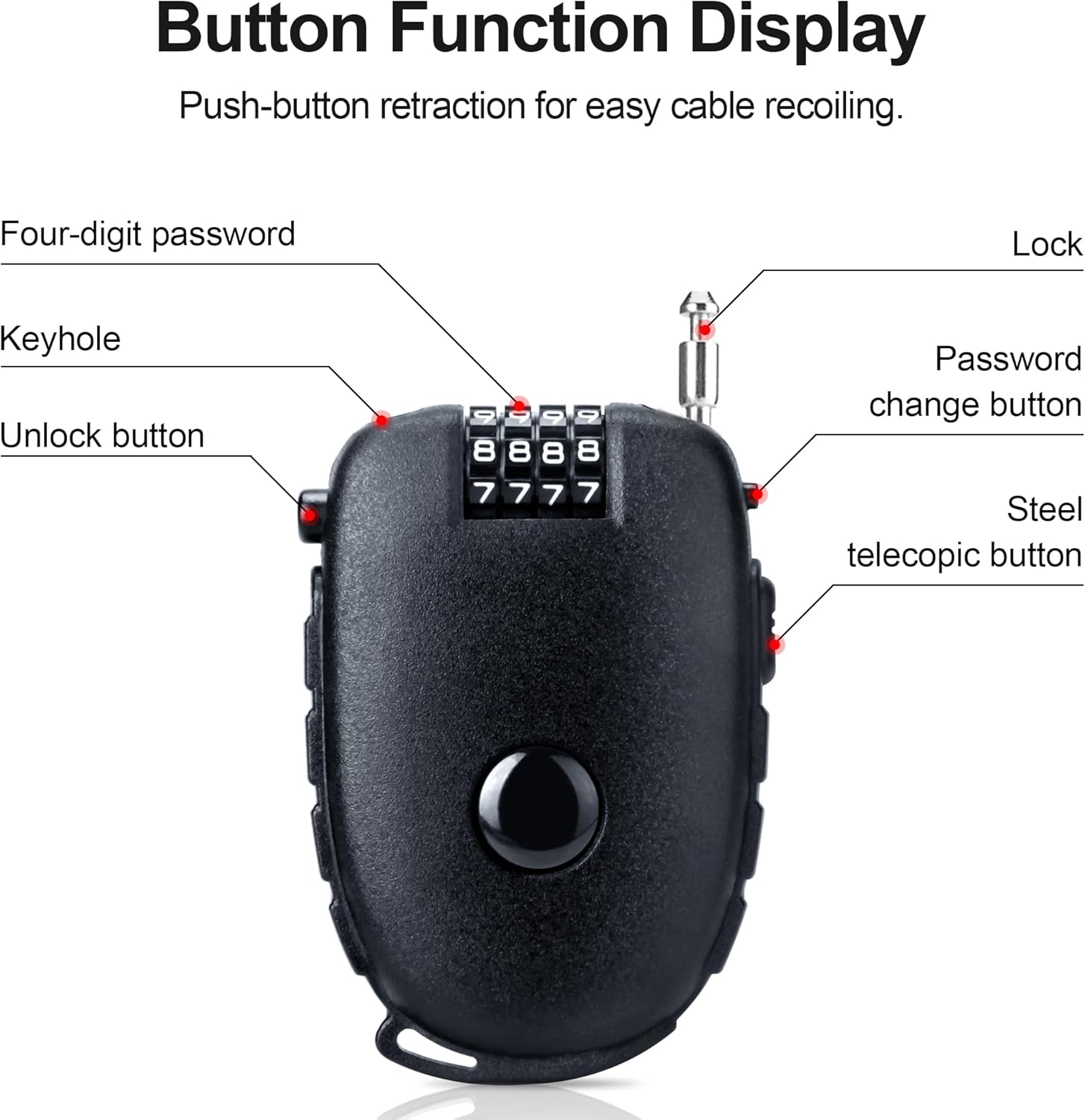 Snowboardslot - 4-position combination 27.5 inch - retractable cable lock - for snowboards, bikes, luggage, backpacks, scooters, suitcases - small - multi-functional - travel security lock - black