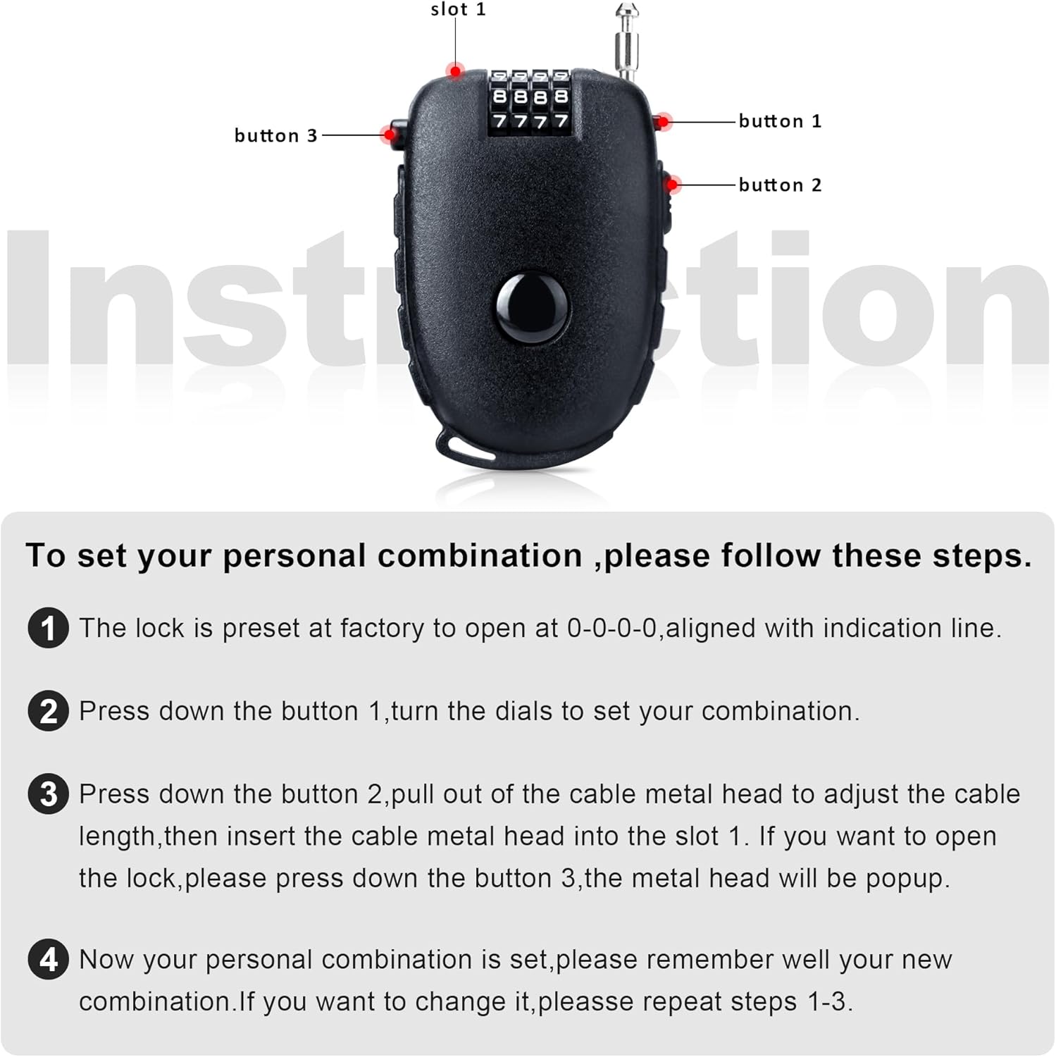 Snowboardslot - 4-position combination 27.5 inch - retractable cable lock - for snowboards, bikes, luggage, backpacks, scooters, suitcases - small - multi-functional - travel security lock - black