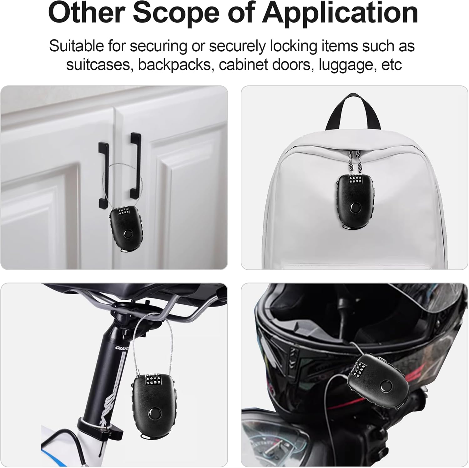 Snowboardslot - 4-position combination 27.5 inch - retractable cable lock - for snowboards, bikes, luggage, backpacks, scooters, suitcases - small - multi-functional - travel security lock - black