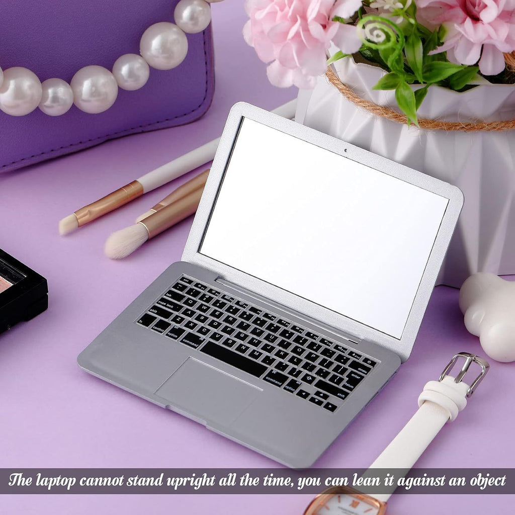 Mini Cat Laptop Toy Pocket Mirror Cat Laptop 3.7 x 2.5 Inch Tiny ake Computer Compact Mirror or Dollhouse Pet Travel Makeup Decoration(Silver)