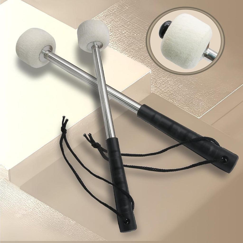 Biaungdo 2 Pack Drum Mallet, 32cm/12.6" Wool Felt Drum Stick, Bass Drum Mallet Drum Stick, Anti-slip Bass Percussion Sticks with Stainless Steel Handle, Beige White