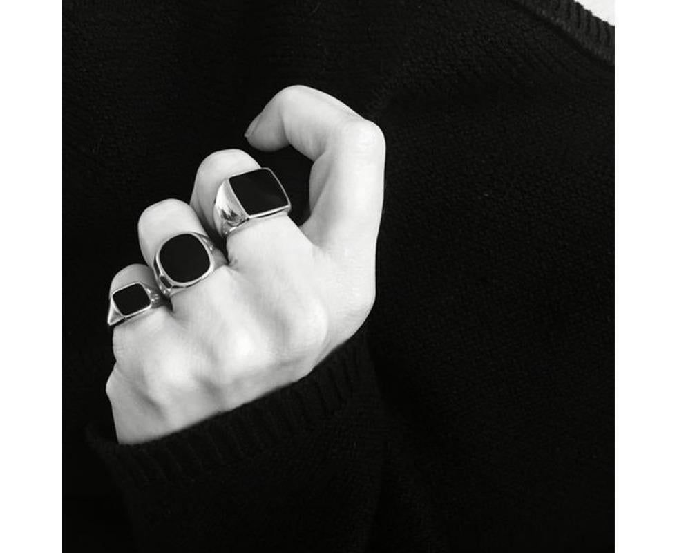 Stylish Signet Rings for Men Male Pinky Ring with Black Square CZ StoneGold Color Stainless Steel Metal Jewelry US Size 10