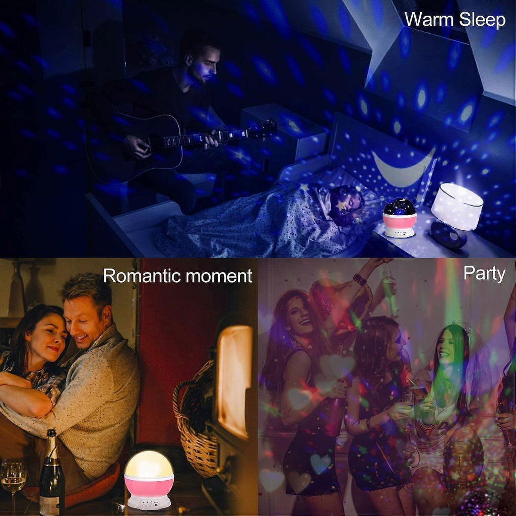 Babies Night Light Moon Star Projector - USB Cable 360 Degree Rotation Romantic Night Lighting LED Night Light for Decoration (Pink)