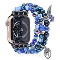 Fashion Iwatch Blue Crystal Beaded Bracelet Watchband Strap With Life Tree And Leaf Pendant For Apple Watch Series 7 45mm / 4/5/6/se 44mm / 1/2/3 42mm