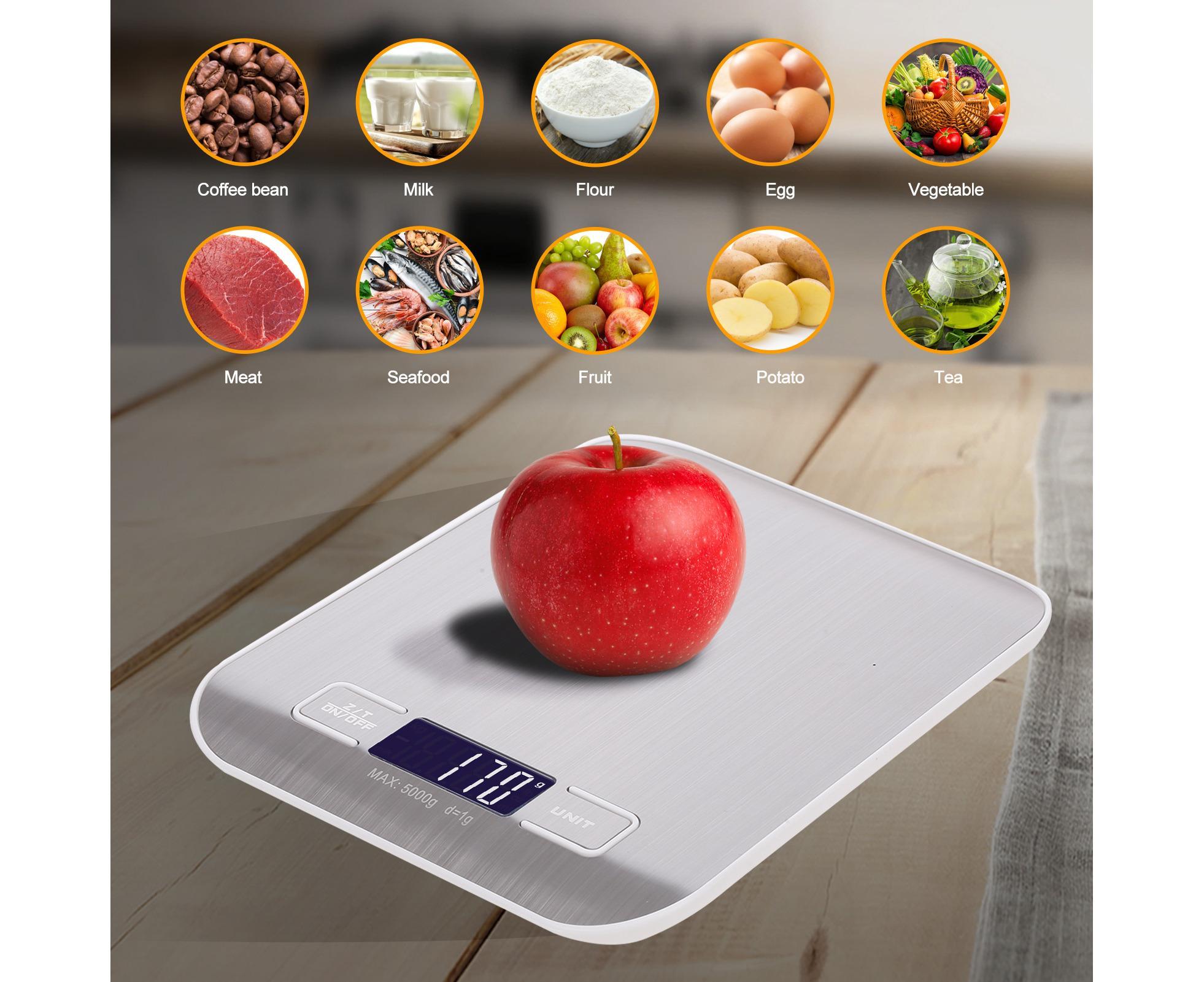 Kitchen Scale Digital Food Scale 5KG Measuring Range for Cooking Baking g lb oz ml kg Milk ml Stainless Steel Rechargeable