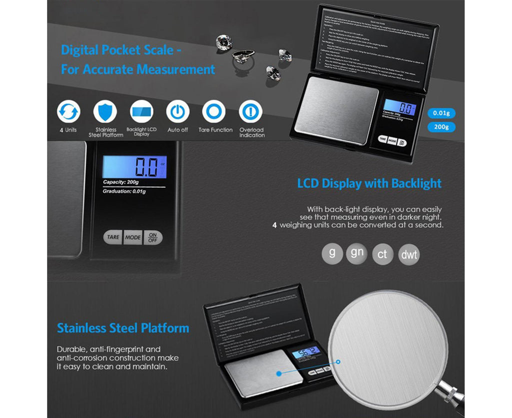 100g Jewelry Scale Digital Pocket Scales LCD Display Scale Small Mini Kitchen Scales Weight g dwt gn ct for Baking Cooking Portable Jewelry