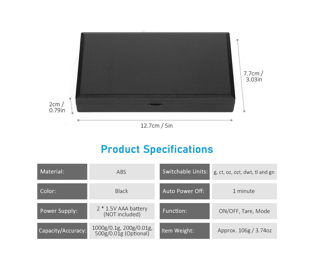 Portable Digital Scale 200g/0.01g High Precision Gold Scale Jewelry Scale with 7 Units Mini Pocket Electronic Scale with Backlight